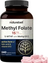 NatureBell L Torchfolate 15mg, 240 Veggie Capsules | 5-MTHF with Me12 1000 Live### Yüksek Potency Dual Action for Energy & Cognitive Support, Active Folic Acid – Metil Folate Supplement