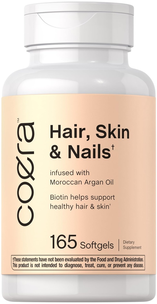 Coera Hair, Skin and Nails Vitamins | 165 Softgels | Biotin, Collagen & Moroccan Argan Oil | No-GMO & Gluten Free Supplement for Men and Women