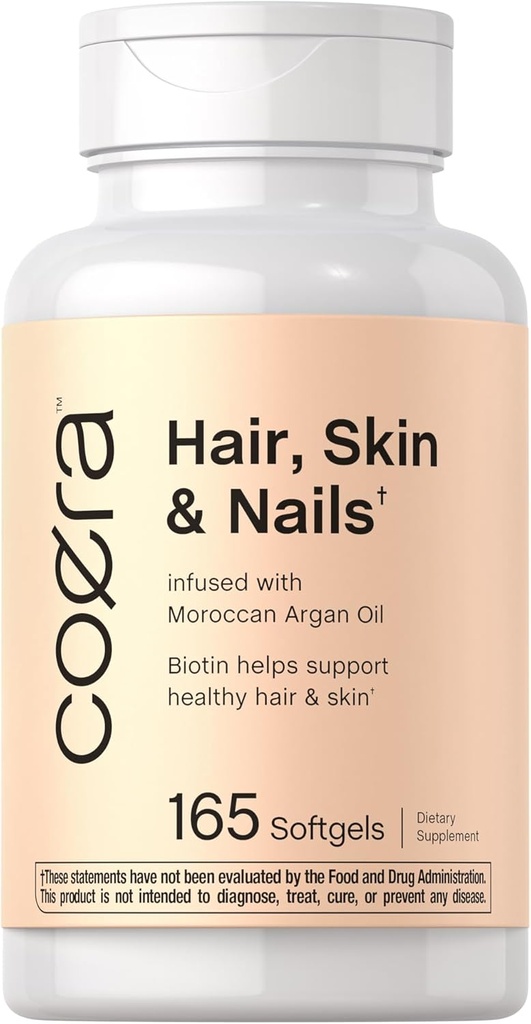 Coera Hair, Skin and Nails Vitamins | 165 Softgels | Biotin, Collagen & Moroccan Argan Oil | No-GMO & Gluten Free Supplement for Men and Women