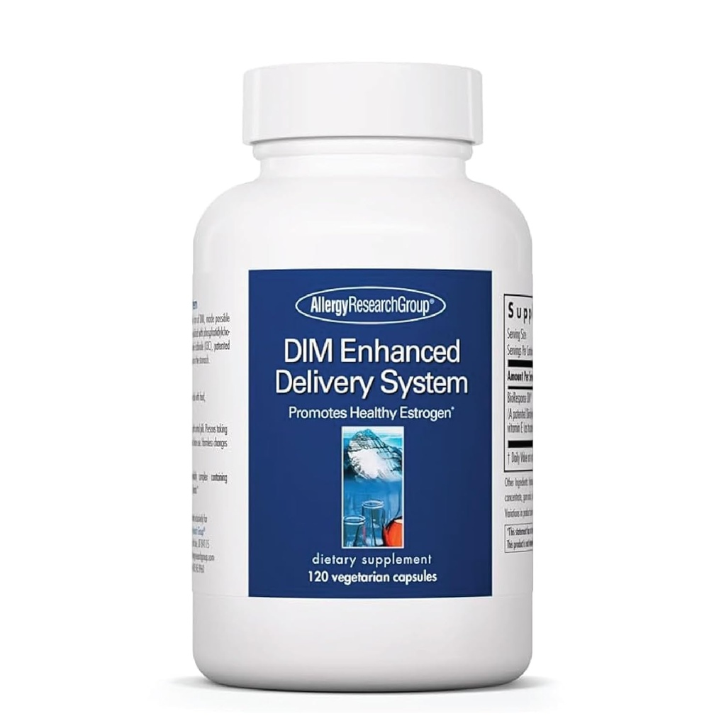 Ομάδα Έρευνας Αλλεργίας DIM Enhanced Delivery System - Συμπλήρωμα DIM για γυναίκες, Συμπλήρωμα οιστρογόνων για γυναίκες και άνδρες, Diindolylmethane για ισορροπία ορμονών, Εμμηνόπαυση Υποστήριξη - 120 κάψουλες χορτοφάγων