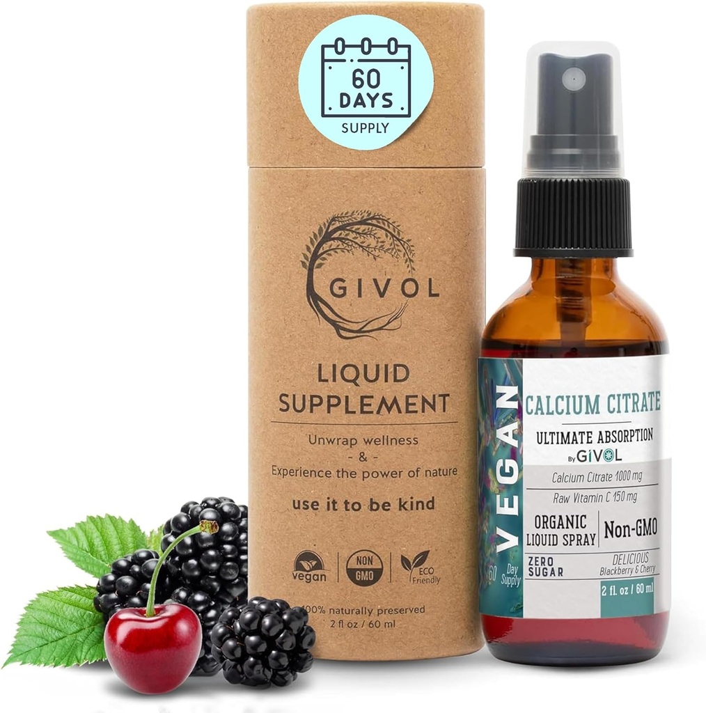 Sıvı Kalsiyum Citrate 1000 mg & Raw Vitamin C 150mg Sıvı Kaplama Optimal Abpsiyon, Wild Cherry & BlackBerry Flavor, Macau Supplement, Non-GMO, Gluten Free, Sugar-Free 2oz (60 ml)