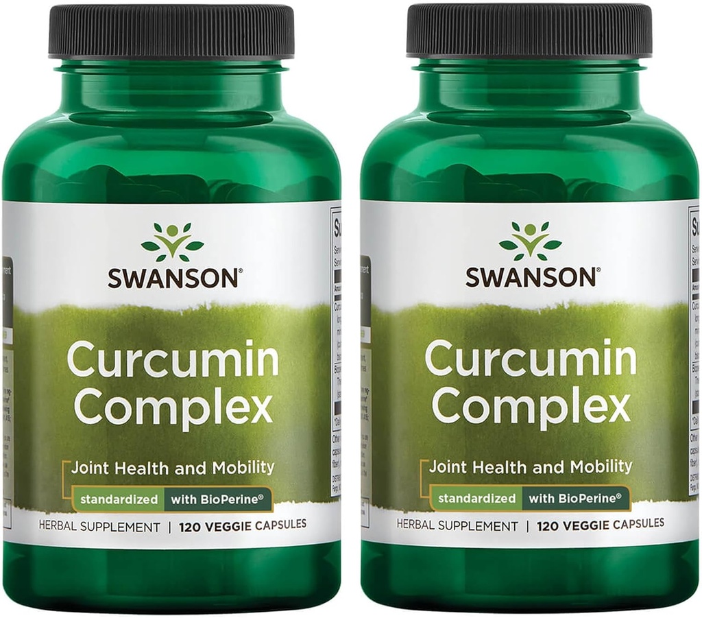Swanson Curcumin Complex - Βότανο συμπλήρωμα Υποστήριξη κοινής υγείας, κινητικότητας & σωματικής λειτουργίας - Τυποποιημένο με BioPerine για μέγιστη απορρόφηση - (120 κάψουλες λαχανικών) (2 Συσκευασία)