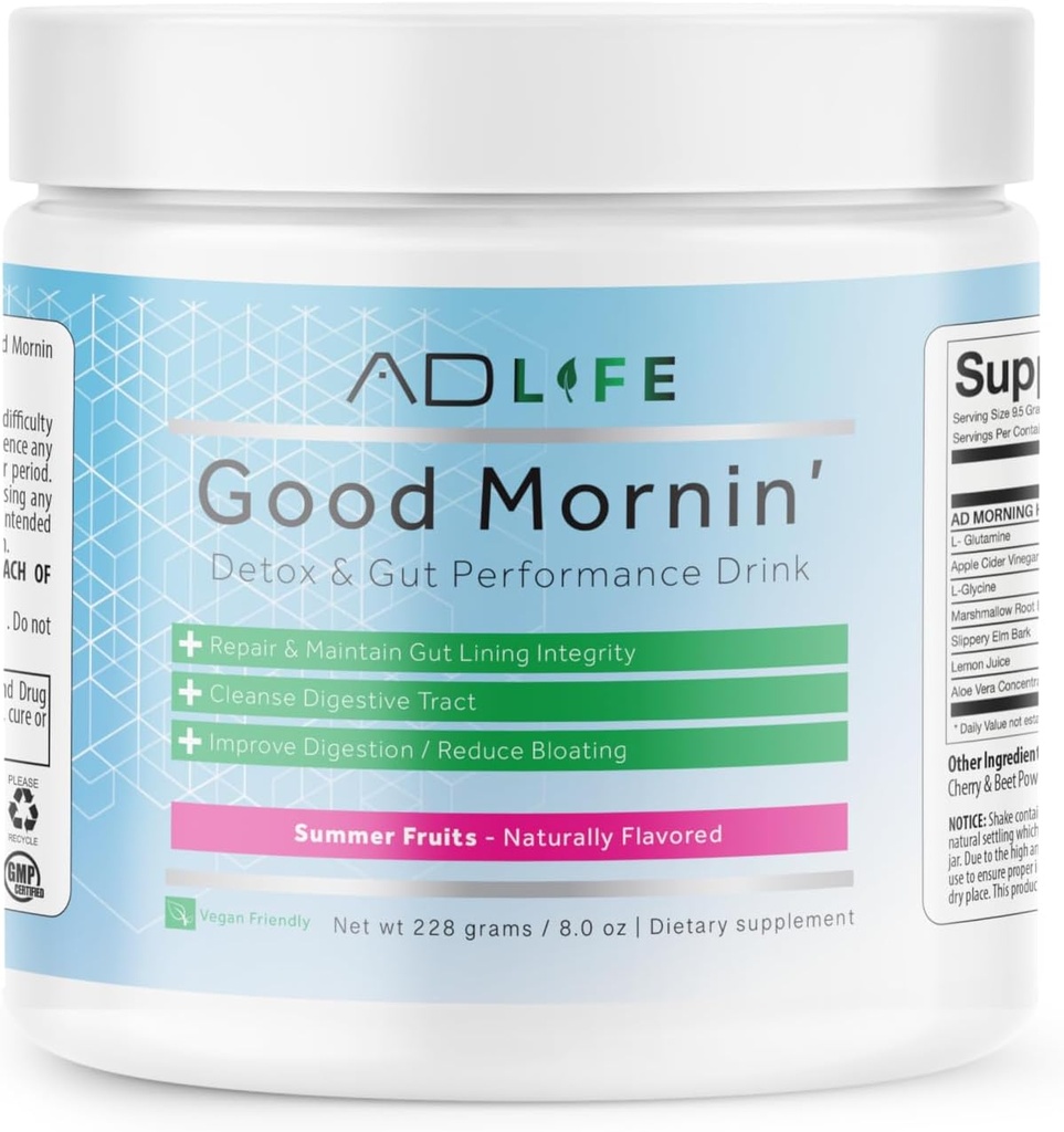 Project AD Life Good Morning Detox and Performance Drink, Natural Flavored and Formulated with L-GLutamine, Apple Cider Vinegar ve Aloe Vera (24 Hizmet, Yaz Meyveleri)