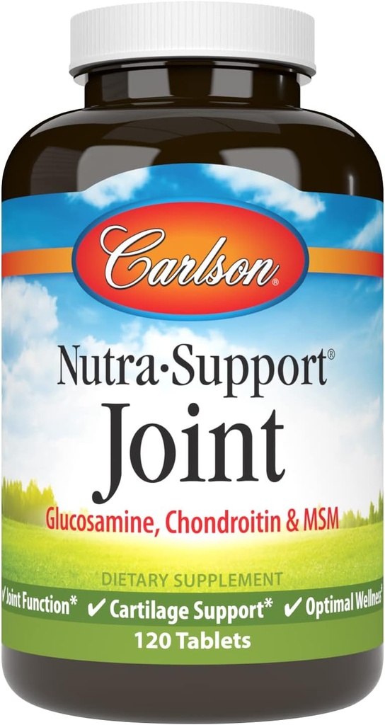 Carlson - Nutra-Support, Glucosamine Chondroitin & MSM, Κοινή λειτουργία, Cartilage Support & Optimal Wellness, 120 δισκία