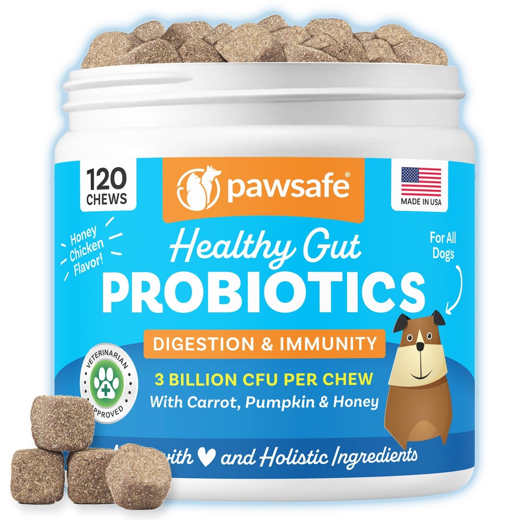 Dog Probiyotiks, Honey Chicken Flavor, 120 Soft Chews for Digestive & Gut Health, Immune Support Supplement, Gas Relief, Anti-Diarrhea, Allergies, Upset Stomachs, Yeast ve Itchy Skin