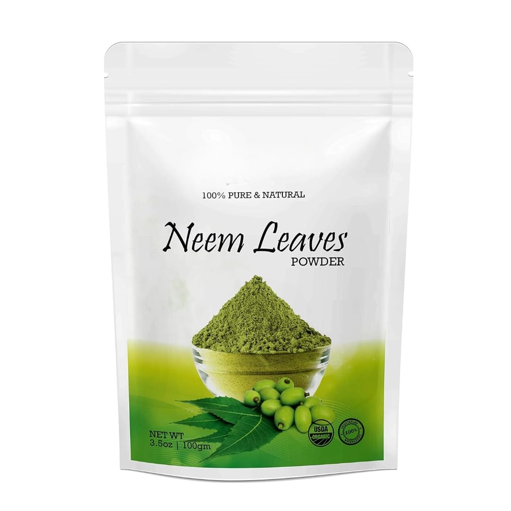 Pure Neem Φύλλα σκόνης για το απλό καθαρό δέρμα, μεταξένια μαλλιά & καθαρισμού μαλλιών, (100Gm)