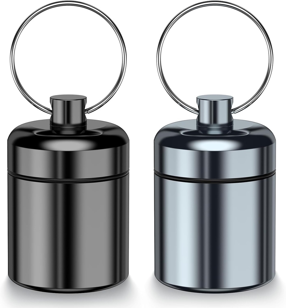 2 Πακέτο Mini Pill περίπτωση Μικρός κάτοχος Χάπια Keychain για Purse - Portable Travel Pill Container Keychain, Αδιάβροχο Metal Daily Pill Box Organizer για Office Outdoor Camping (Black & Grey)