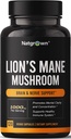 Natgrown Lions Mane Mushroom Supplement Capsules - Organik Lion's Mane Extract Nootropic Brain Supplement for Men & Women - Ruh Clarity, Focus ve Memory - Vegan Pills