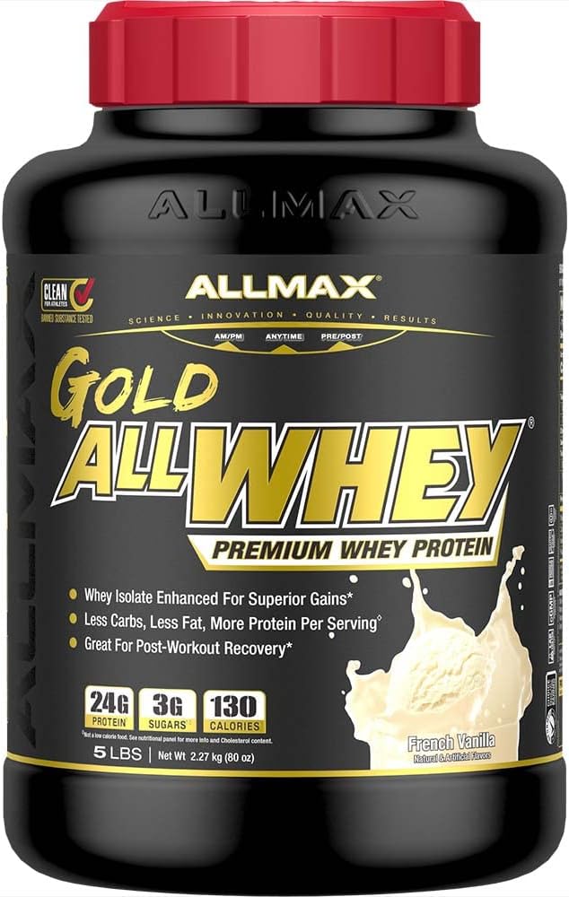ALLMAX Beslenme Altın ALLWHEY, Fransız Vanilla - 5 lb - 24 Protein Per Scoop - Gluten Free, Low Carb & Low Sugar - Approx. 71 Servisler