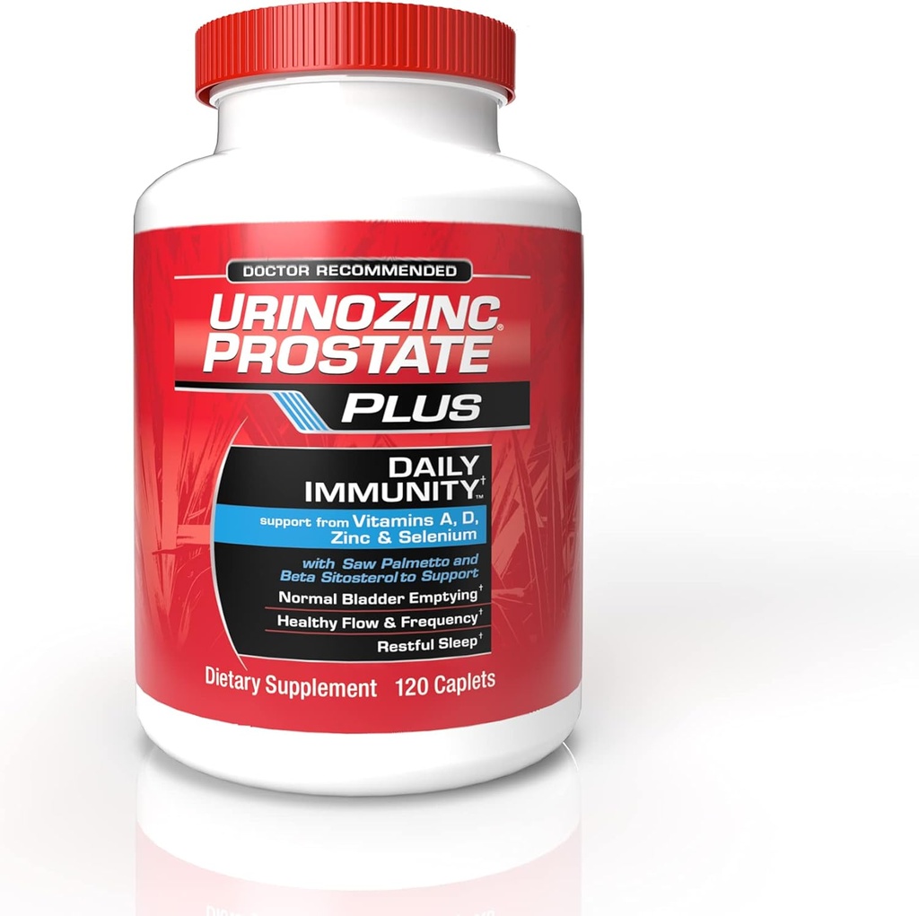 Urinozinc Prostate Plus Daily Immunity, 2 Ay Supply, Saw Palmetto & Beta Sitosterol, Supports Prostate Health and Immune Health, 120 Count Count Count