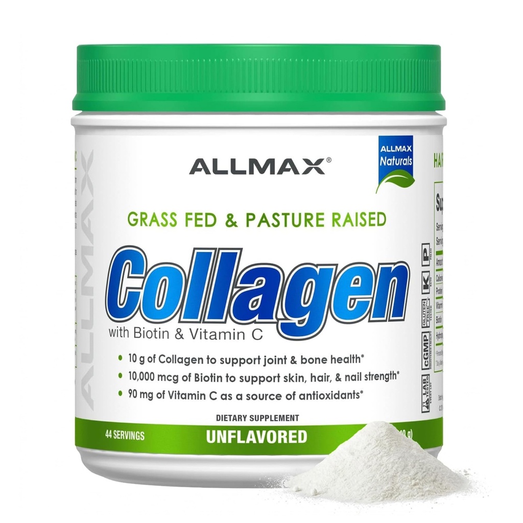 ALLMAX Beslenme Grass Fed & Pasture 10.000 mcg Biotin + 90 mg C, Unflavored, 15.5 oz (440 g)