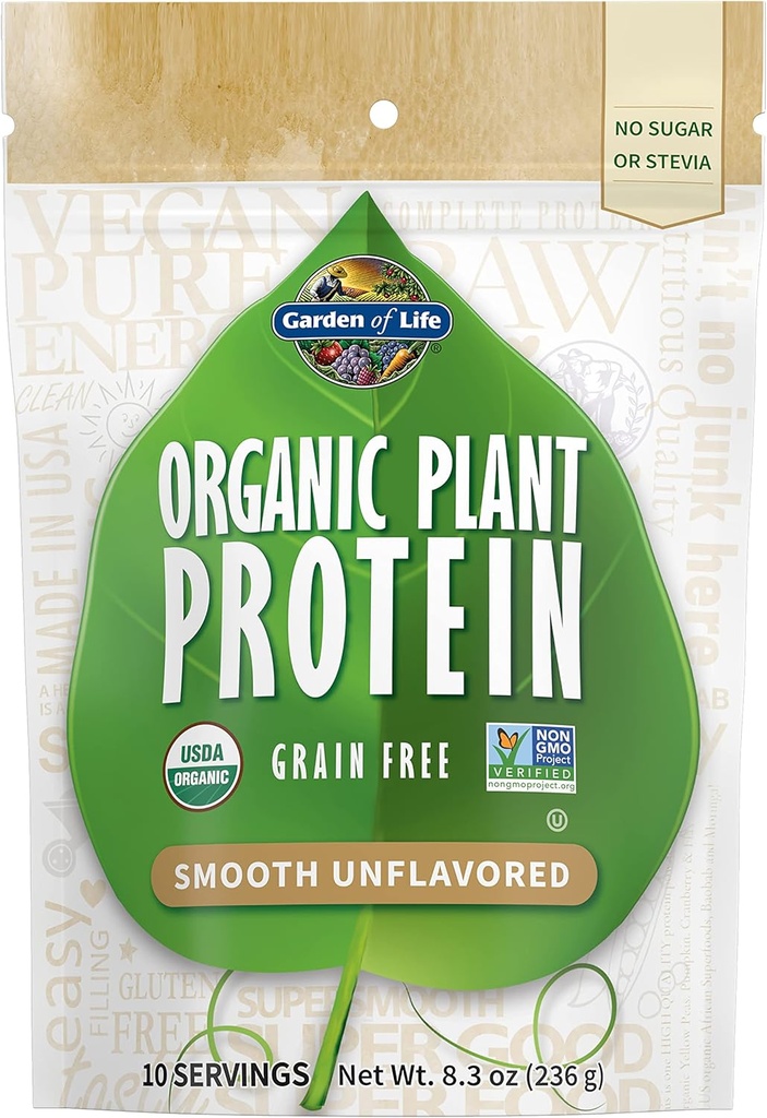 Life Organic Plant proteini Smooth Unflavored Toz, 10 Hizmet - Vegan, T Free & Gluten Free Plantive Protein Shake, 1B CFU Probiyotiks & Enzymes, No Sugar or Stevia, 15g Protein
