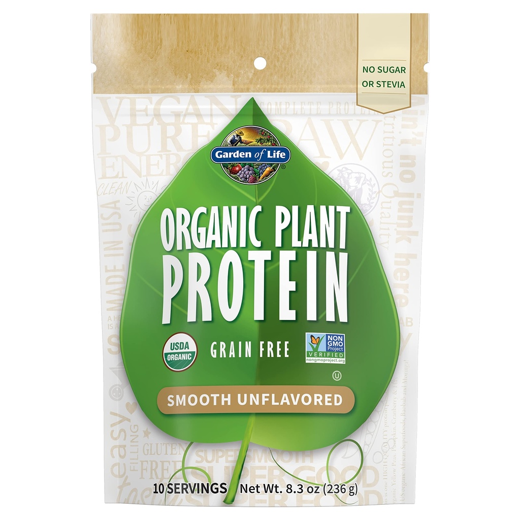 Life Organic Plant proteini Smooth Unflavored Toz, 10 Hizmet - Vegan, T Free & Gluten Free Plantive Protein Shake, 1B CFU Probiyotiks & Enzymes, No Sugar or Stevia, 15g Protein