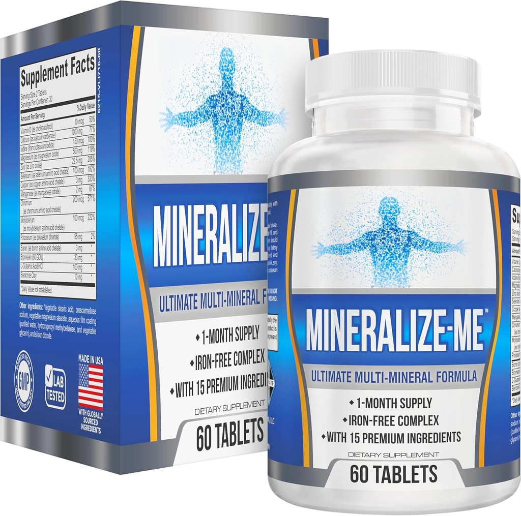 Multi-Mineral Supplement (15-in-1) Iron Free Formula | Yüksek Lisanslı Multimineraller | Essential Trace Mineraller | Multimineral Supplements | 60 Tabletler