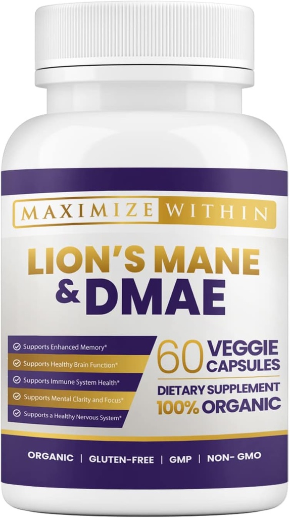 En Fazla Slim Lion's Mane & DMAE Capsules: Geliştirilmiş Memory, Boost mental Clarity, ve Sharpen Focus - 60 Capsules for maximum Cognitive Support