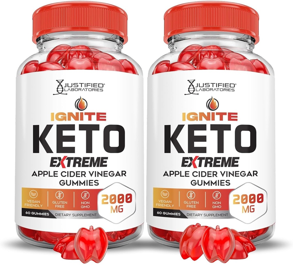 Justified Laboratories (2 Pack Ignite Keto ACV Gummies Extreme 2000MG Advanced Ignite Keto Gummies Apple Cider Vinegar Formulated with Pomegranate Beet Juice B12 Vegan Non GMO 120 Gummys