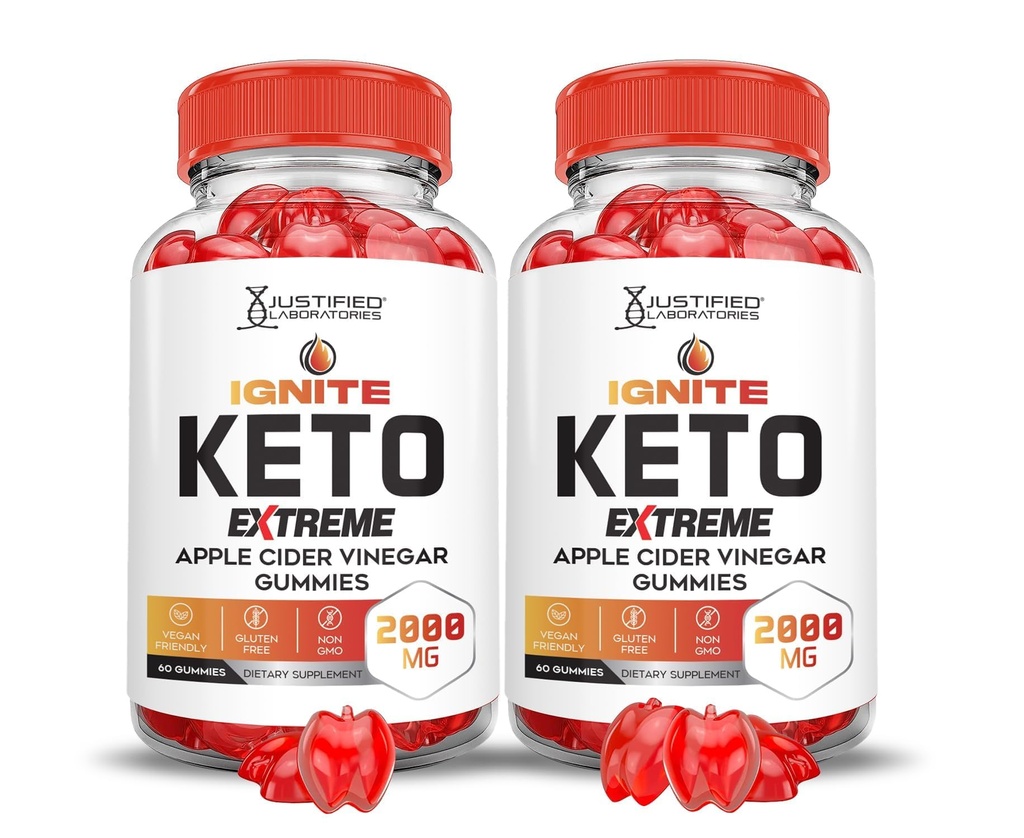Justified Laboratories (2 Pack Ignite Keto ACV Gummies Extreme 2000MG Advanced Ignite Keto Gummies Apple Cider Vinegar Formulated with Pomegranate Beet Juice B12 Vegan Non GMO 120 Gummys
