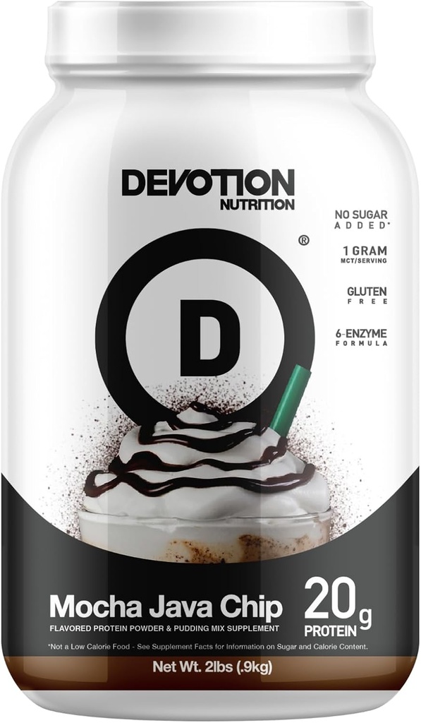Devotion Beslenme Protein Tozu | Gluten Free, Keto Friendly, Nodrew Sugars | 1g MCT | 20g Whey & Micellar Protein | 2lb Tub (Mocha Java Chip)