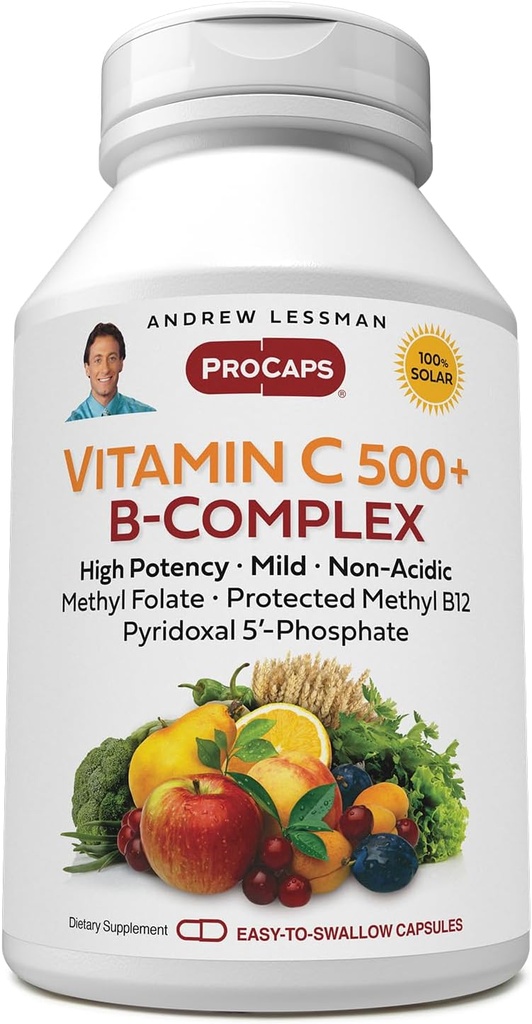 ANDREW LESS VitaminMAN C 500 Plus B-Complex 60 Capsules - Non-Acidic Vitamin C Plus Citrus Bioflavonoids for Immune System and Anti-Oxidant Support. Easy-to-Swallow Capsules. Katkı yok