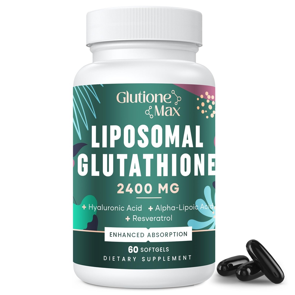 8-in-1 Liposomal Glutathione 2400 MG, High Absorption Antioxidant Formula – with Hyaluronic Acid, Alpha-Lipoic Acid, Resveratrol - Skin, Liver Detox & Immune System, 60 Softgels