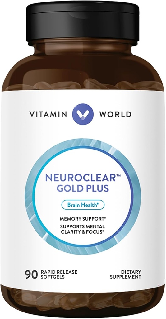 World NeuroClear Gold Plus 90 Softgels, Phosphatidylserine, DHA, Ginkgo Biloba, Supports Brain and mental Focus, Rapid-Release, Gluten Free