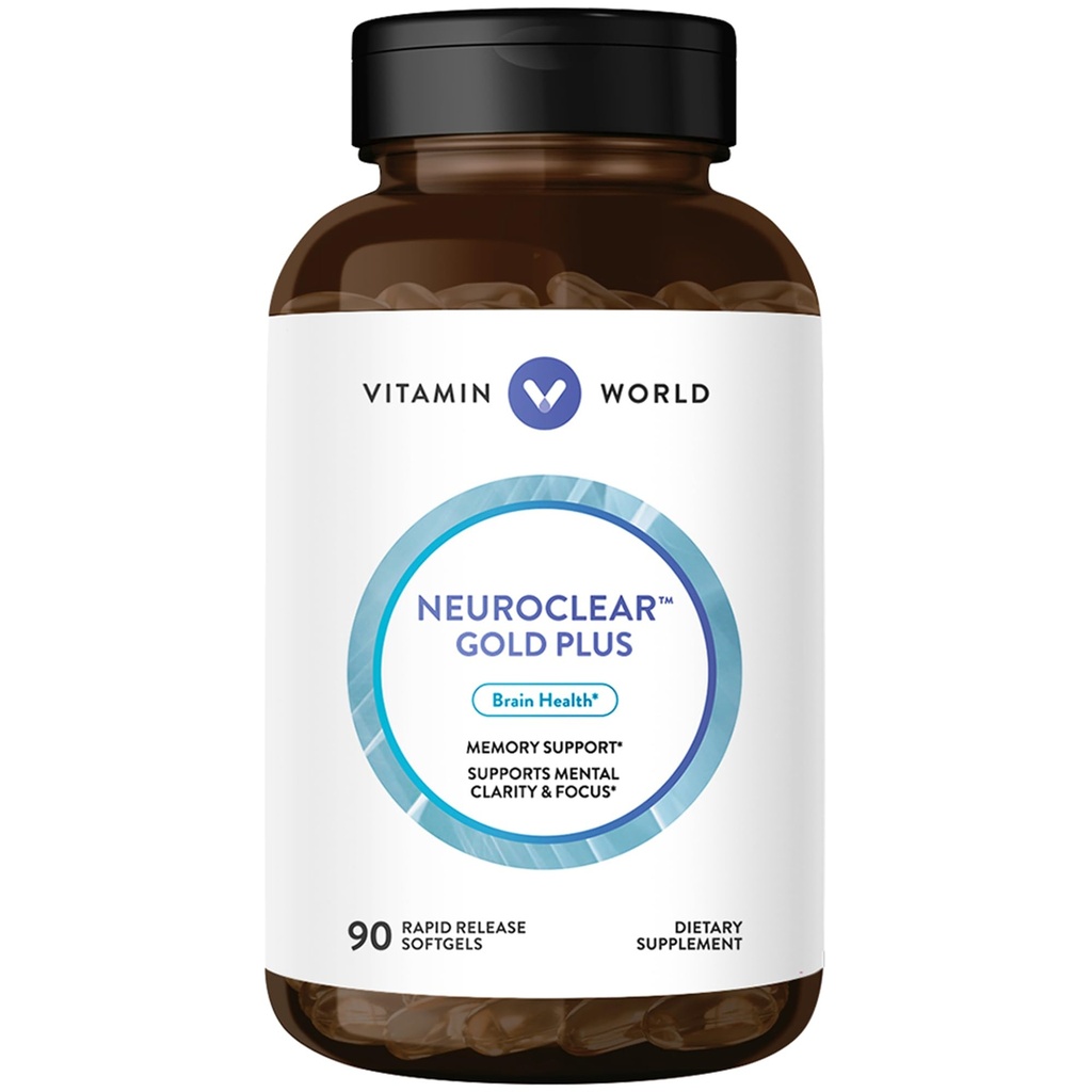 World NeuroClear Gold Plus 90 Softgels, Phosphatidylserine, DHA, Ginkgo Biloba, Supports Brain and mental Focus, Rapid-Release, Gluten Free