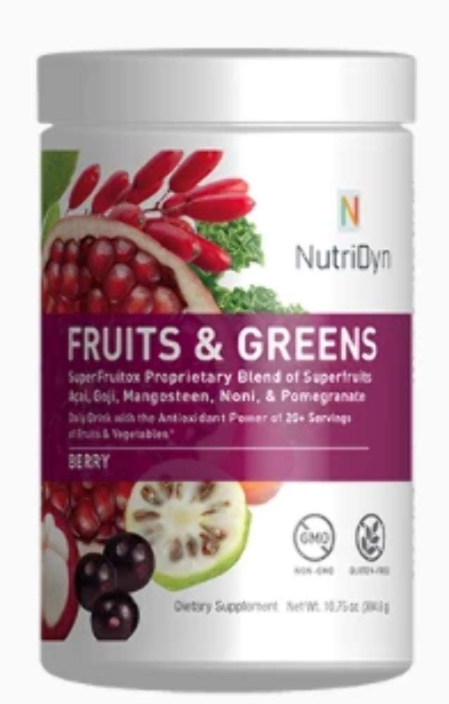 NutriDyn Fruits & Greens Berry Flavor *Certified Organic* w/Acai, Gogi, Mangosteen, Noni & Ρόδι Super Fruits 304,8 Grams (Berry)
