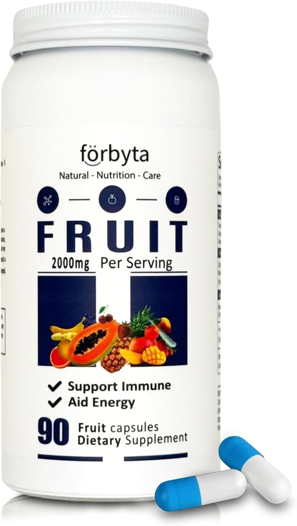 Meyveler Tamam - Tüm Gıdaya Dayanlı Meyve Kapsülleri - Doğal Antioksit Desteği - Temel Vitaminlerde Zengin - Non-GMO, Gluten-Free – 90 Capsules
