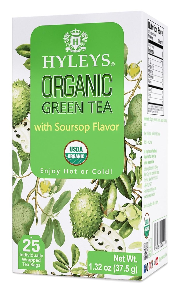 Hyleys Organik Yeşil Çay Soursop Flavor - 25 Çay Çanta - (12 Paket - 300 Çay Çanta Toplam) - Graviola Guanabana Tea