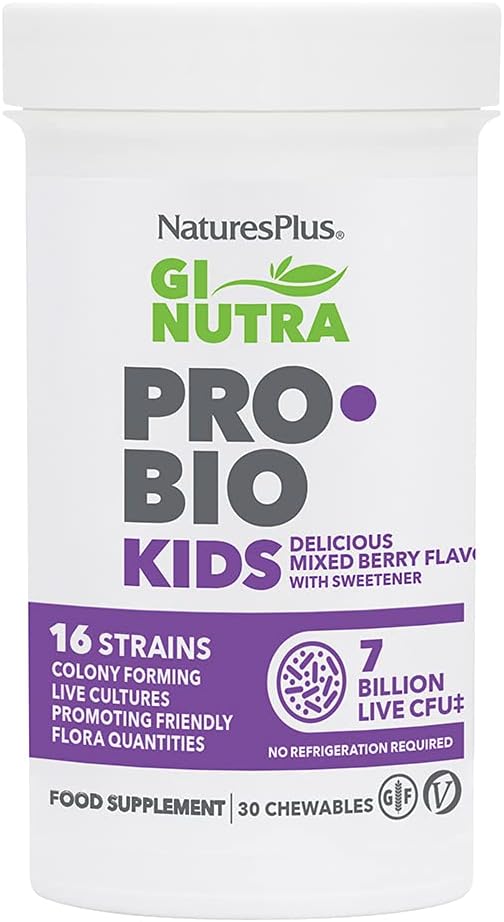 Natures Plus GI Natural Probiotic Kids, Mixed Berry - 30 Chewables - Digestive & Immune Health Just for Kids - Χωρίς γλουτένη - 30 Μερίδες
