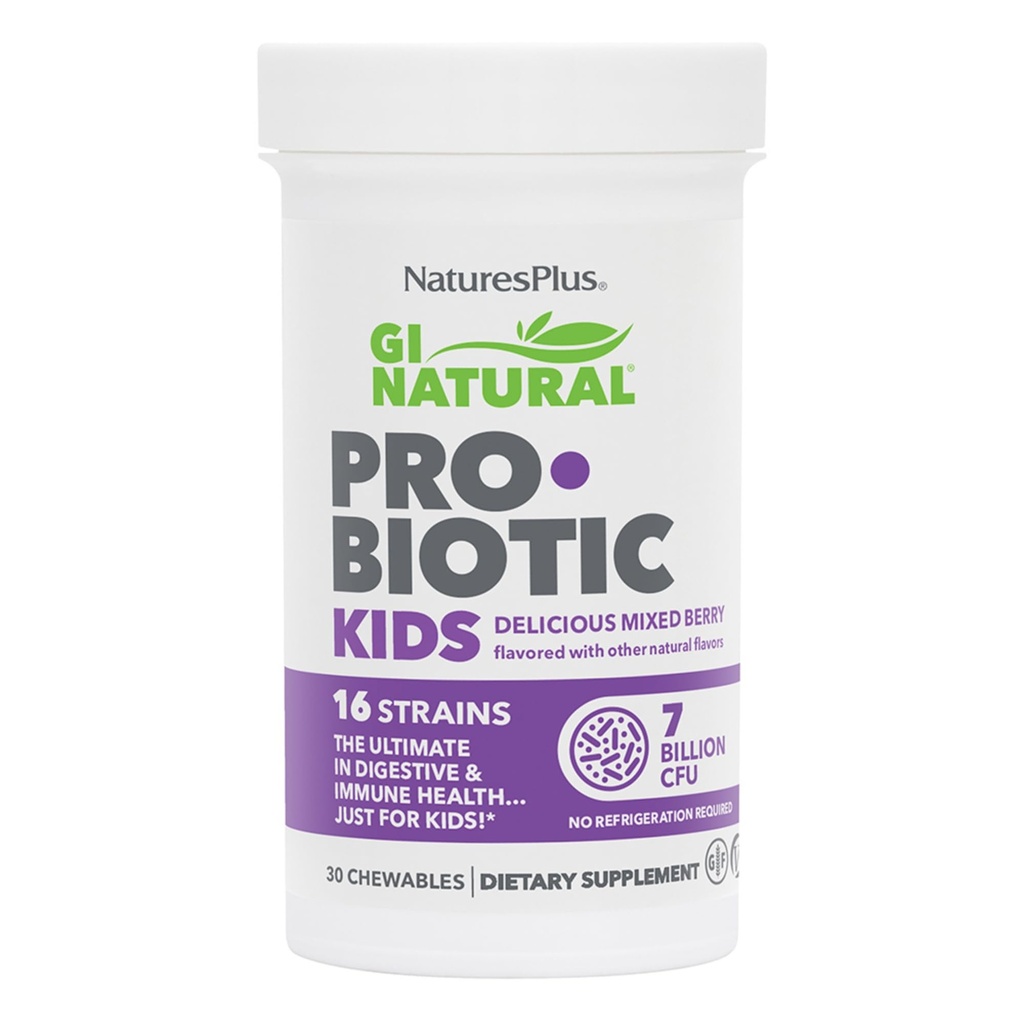 Natures Plus GI Natural Probiyotik Kids, Karma Berry - 30 Chewables - Digestive & Immune Health Just for Kids - Gluten Free - 30 Hizmet
