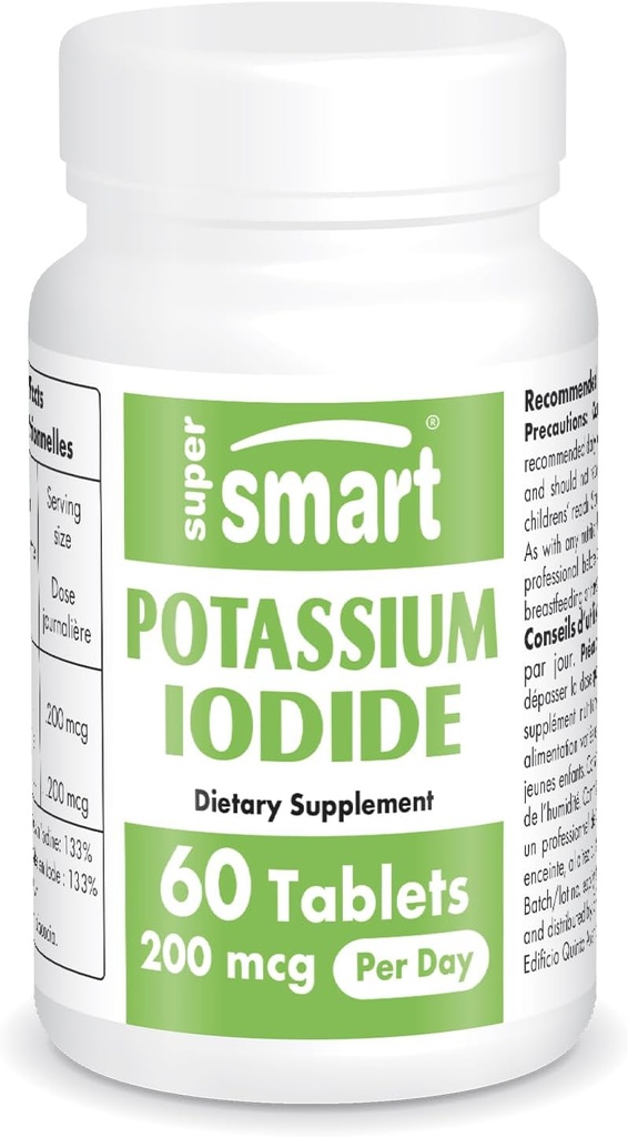 SuperSmart - P properties Iodide KI 200mcg per Day (Stable Iodine) - Yüksek Potency Shield | Non-GMO & Gluten Free | 60 Tabletler