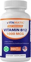 Vitamatic Vitamin B12 1000 mcg Fast Dissolve – 365 Tablets – Natural Berry Flavor – Supports Energy Metabolism & Nervous System Health