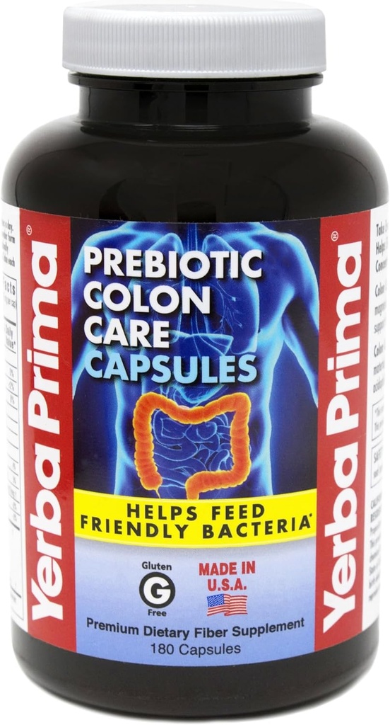 Yerba Prima Prebiyotiks Colon Care Fiber Caps, 180 Capsules - Fiber Plus FOS Pre-biyotikleri Beş Form - Diyet Sağlığı Tamamı - Sağlıklı Atı ve Normallik için Çözülmeyen Fiberler