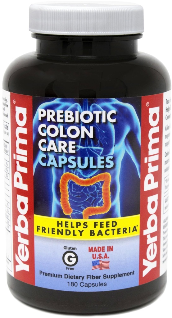 Yerba Prima Prebiyotiks Colon Care Fiber Caps, 180 Capsules - Fiber Plus FOS Pre-biyotikleri Beş Form - Diyet Sağlığı Tamamı - Sağlıklı Atı ve Normallik için Çözülmeyen Fiberler