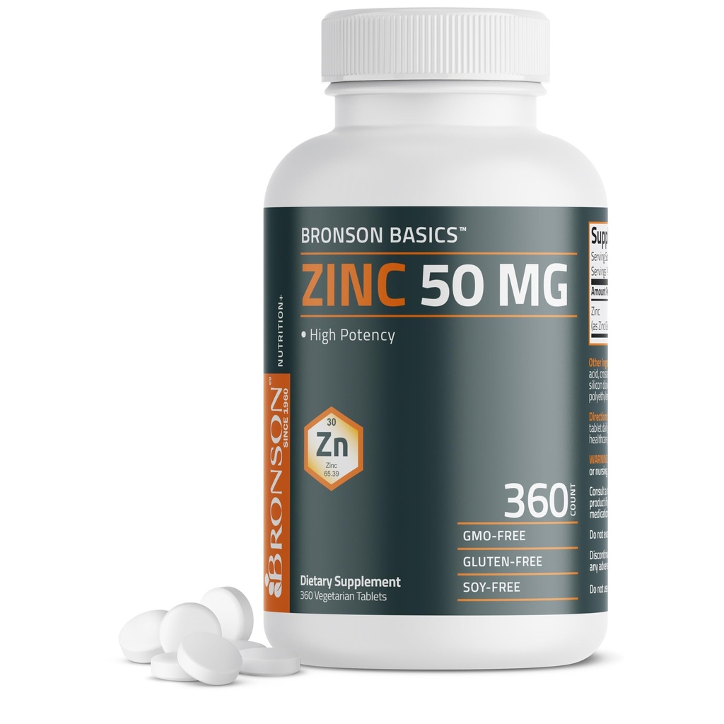 Bronson çinko 50 MG High Potency Supports Immune, Antioksi & Skin Health - Non-GMO, 360 Vejetaryen Tabletler