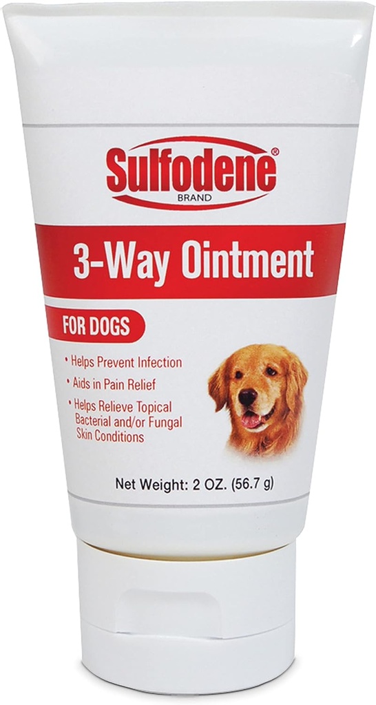 Sulfodene Dog Wound Care 3-Way Ointment, Ανακουφίζει τον πόνο και αποτρέπει τη μόλυνση για σκυλοκόμματα, σκραπ, τσιμπήματα και τραυματισμούς, 2 ουγγιά
