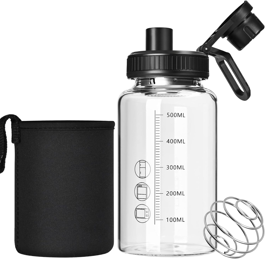 Glass Shaker Şişe,22oz BPA-Free Odorless Shaker Şişe ile 304 Paslanmaz Çelik Ball ve Reforce Temizlik Fırçaları Fitness Protein Mixes (1Pack) için Çekilir