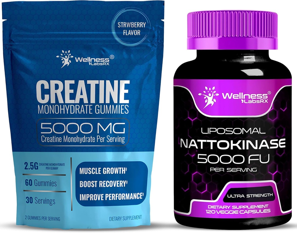 WELNESS LABSRX Nattokinase συμπλήρωμα κάψουλες 5000 FU - Creatine Gummies 5000mg