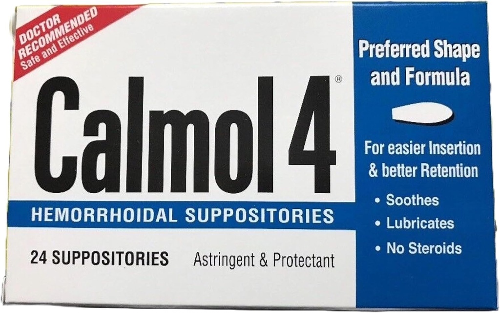 Calmol 4 Soothing Natural Malzemeler ile Hemorrhoidal Suppositories, 24 Kont