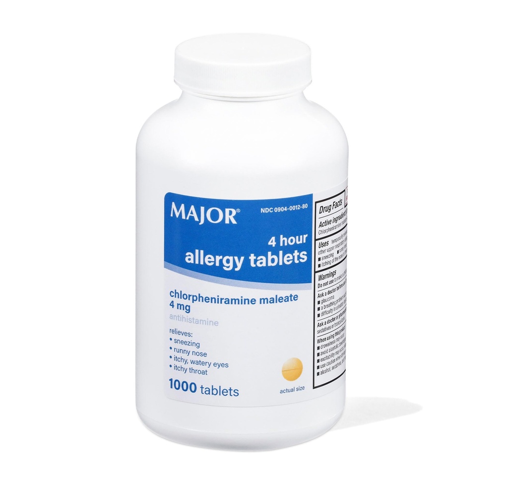 Büyük 4 Saat Alerji Tabletleri - Chlorpheniramin Erkek - 4 mg - Antihistamin - 1000 Tablet (1 Pack)