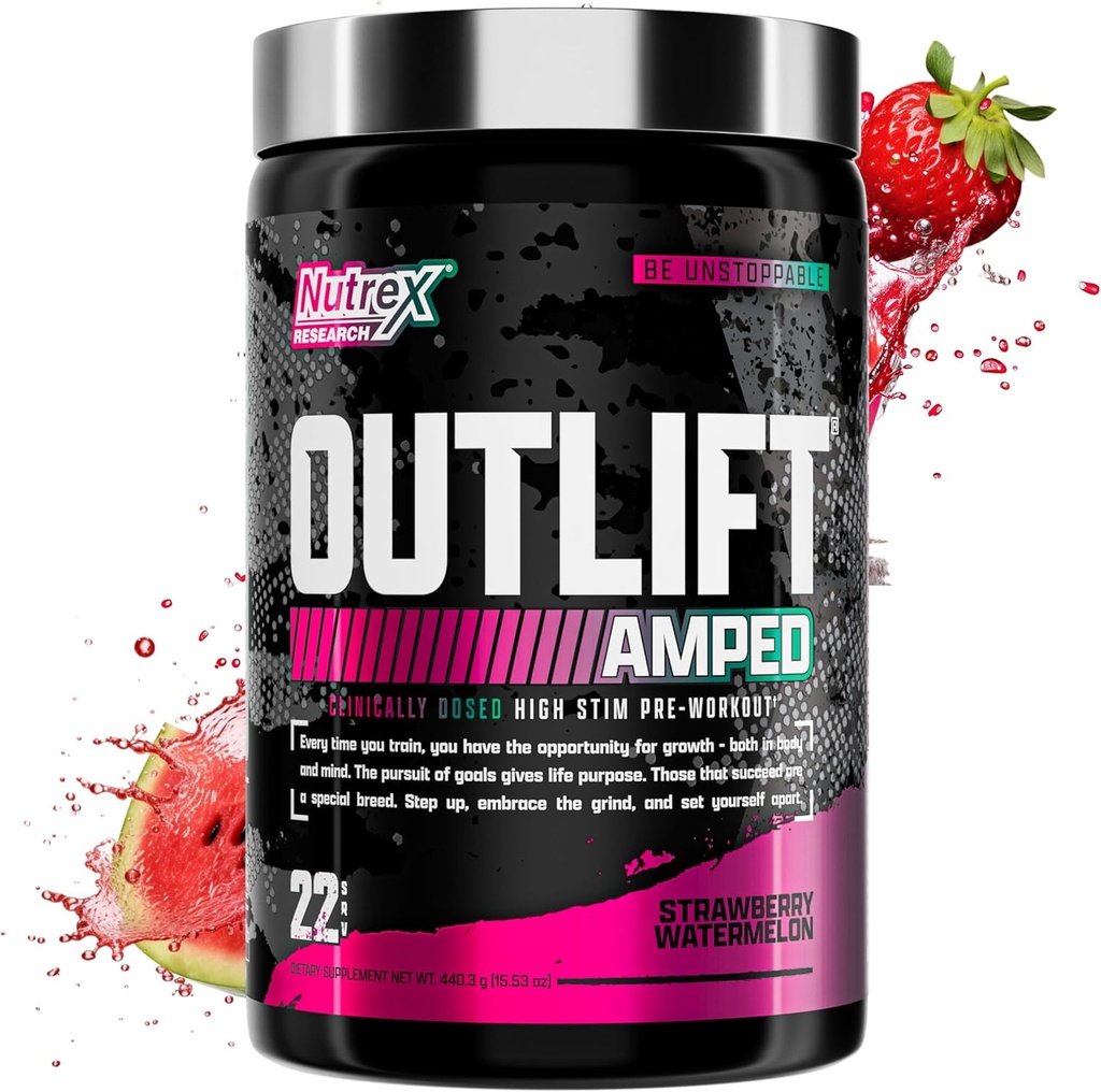 OUTLIFT Ampi Max Dosed Supreme STIM Pre Workout Toz 6G Citrulline, 3.2G Alanine, Alpha GPC, CognatiQ, Extreme Energy, Massive Pumps, Electrolytes (Strawberry Watermelon, 22 Hizmet)