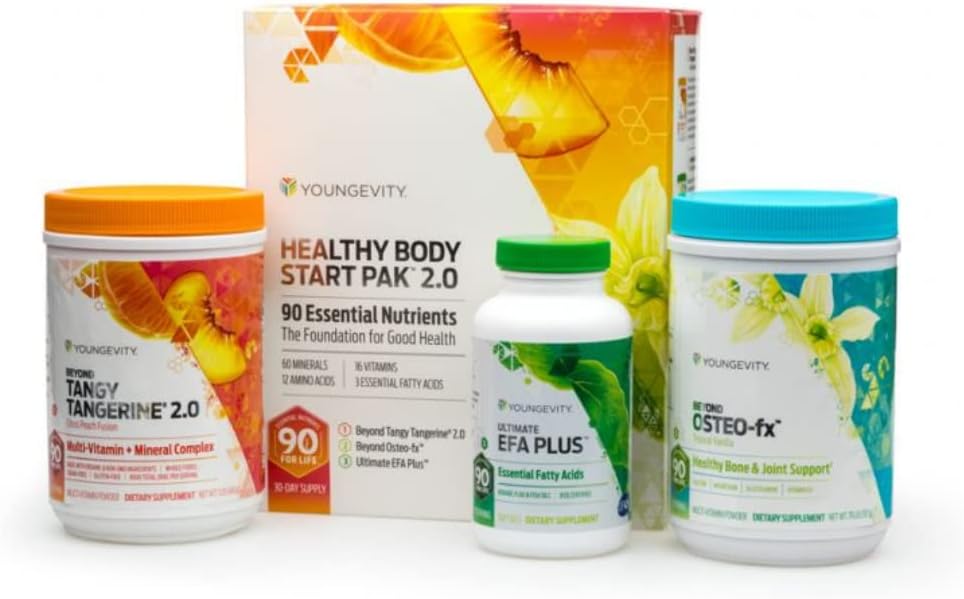 Youngevity Healthy Body Start Pak 2.0 | Complete All-in-One Nutrition | 60 Minerals, 16 Vitamins, 12 Amino Acids, 6 Essential Fatty Acids | Whole Foods, Pre/Probiotics + Bone Formula