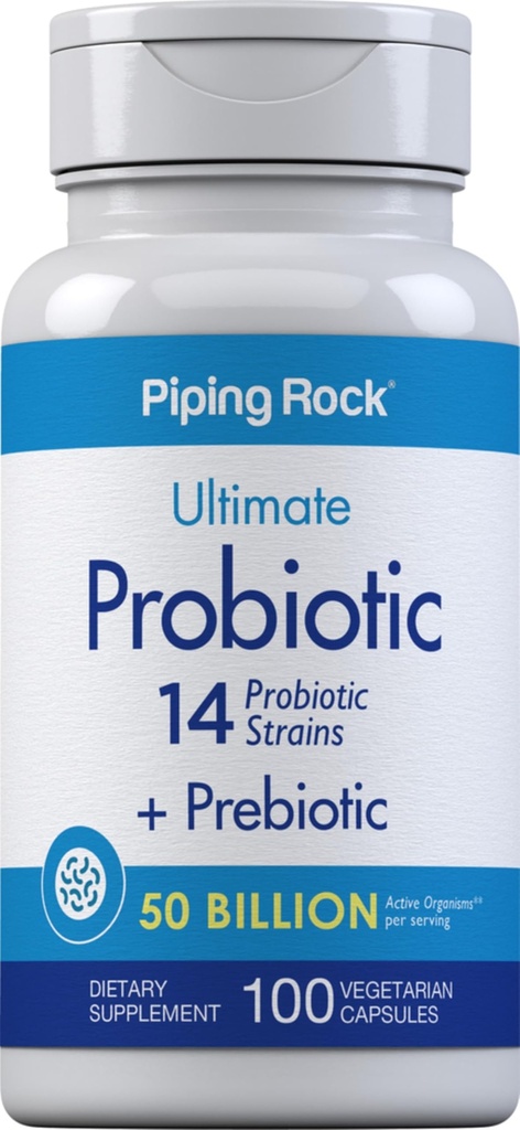 Piping Rock Probiyotik ve Kadınlar ve Erkekler için Prebiyotik | 50 Milyar CFU | 100 Capsules | Ultimate 14 Strain Supplement | Vegetarian, Non-GMO, Gluten Free