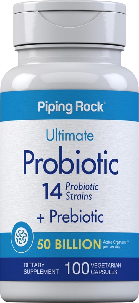 Piping Rock Probiyotik ve Kadınlar ve Erkekler için Prebiyotik | 50 Milyar CFU | 100 Capsules | Ultimate 14 Strain Supplement | Vegetarian, Non-GMO, Gluten Free