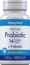 Piping Rock Probiyotik ve Kadınlar ve Erkekler için Prebiyotik | 50 Milyar CFU | 100 Capsules | Ultimate 14 Strain Supplement | Vegetarian, Non-GMO, Gluten Free