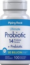 Piping Rock Probiyotik ve Kadınlar ve Erkekler için Prebiyotik | 50 Milyar CFU | 100 Capsules | Ultimate 14 Strain Supplement | Vegetarian, Non-GMO, Gluten Free