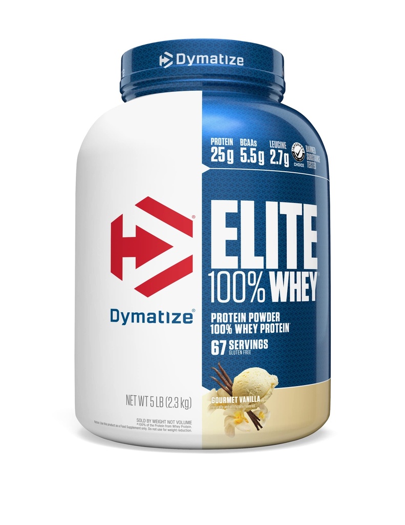 Elite 100% Whey protein Toz, Vanilla, 25g Protein, 5.5g BCAAs, 140 Cal., Gluten Free, 2g Carb, 2g Sugar, 3g Fat (67 Hizmet)