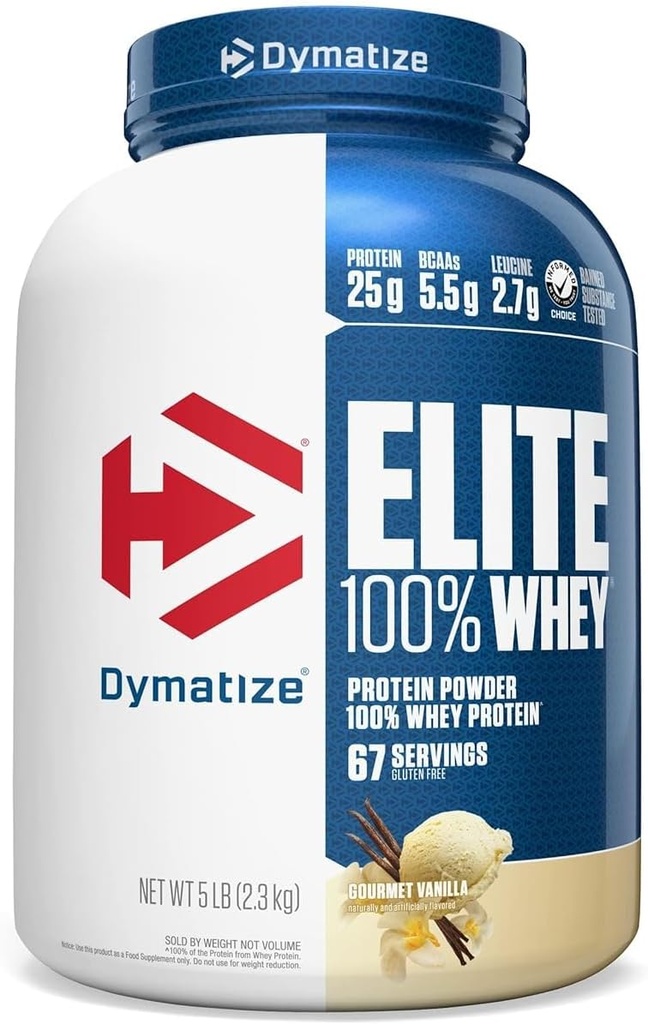 Elite 100% Whey protein Toz, Vanilla, 25g Protein, 5.5g BCAAs, 140 Cal., Gluten Free, 2g Carb, 2g Sugar, 3g Fat (67 Hizmet)