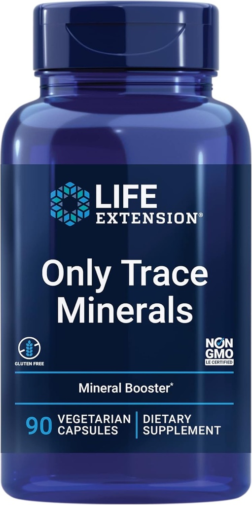 Life Extension Only Trace Minerals, μια ημερήσια δόση ψευδαργύρου, χρώμιο, βόριο, χαλκός, μαγγάνιο, θειικό βαναδύλιο, χωρίς γλουτένη, μη ΓΤΟ, χορτοφάγοι, 90 κάψουλες